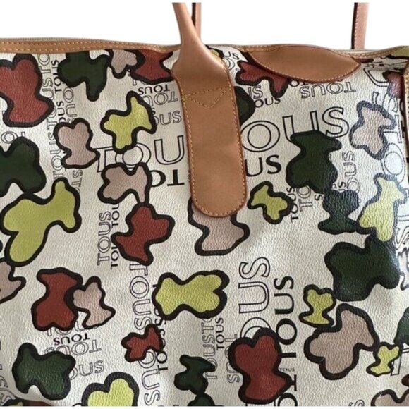 Womens Multicolor Print Tote Bag with Tan Leather Handles & Accents - Picture 11 of 16
